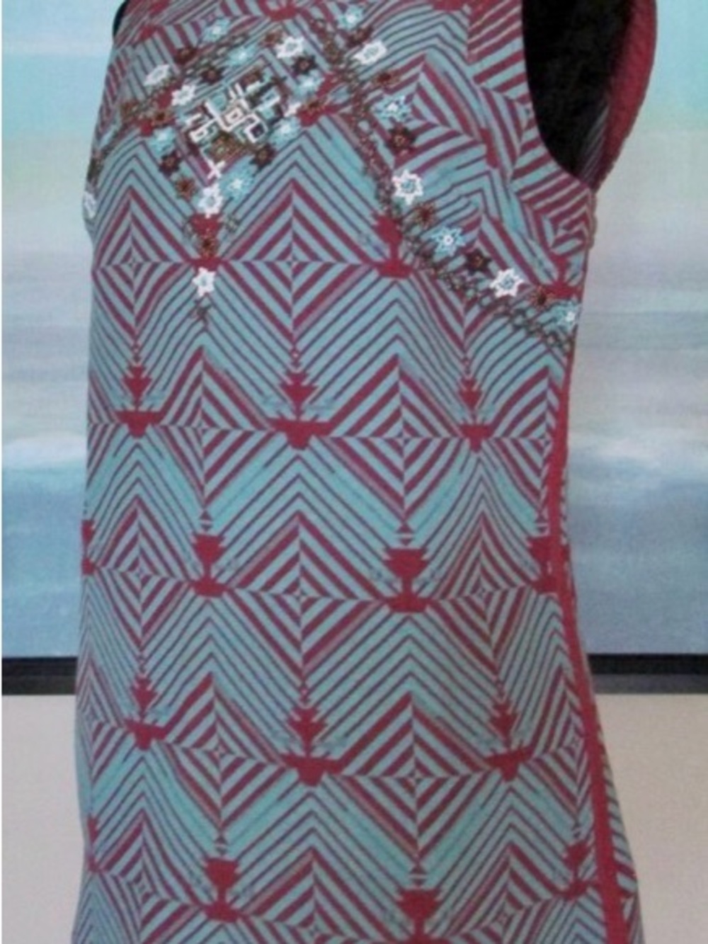 Free People Turquoise and Burgundy Geometric Sleeveless Mini Dress